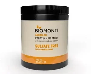 ماسک مو بدون سولفات و نمک کراتینه بیومونتی Biomonti حاوی روغن آرگان 750 میل